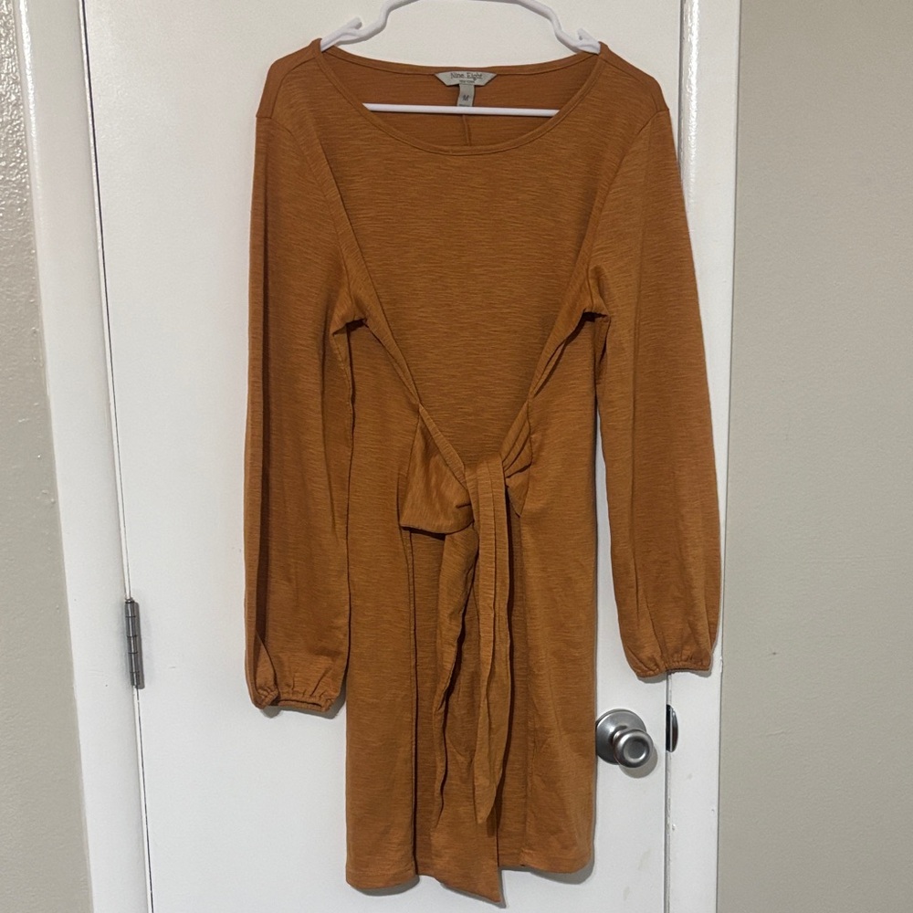 Chic Long Sleeve Tie-Front Dress in ‘Golden Delight’